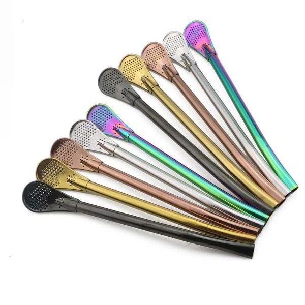 

drinking straws 6pcs/set gourd strainer eeasy to use cocktail shaker straw teaspoon stainless steel coffee filtered scoops