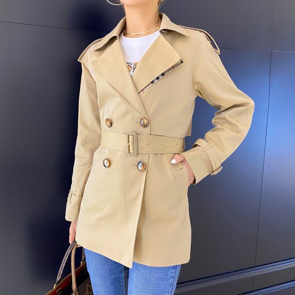 

women's trench coats short classic windbreaker waterproof british high-end english style autumn winter gabadian solid color size coat d, Tan;black