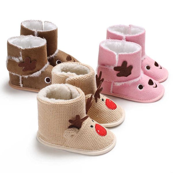 

cute snow cotton warm boots infant soft soled newborn winter baby shoes for girl anti-slip christmas booties 0-18m g1023, Black;grey