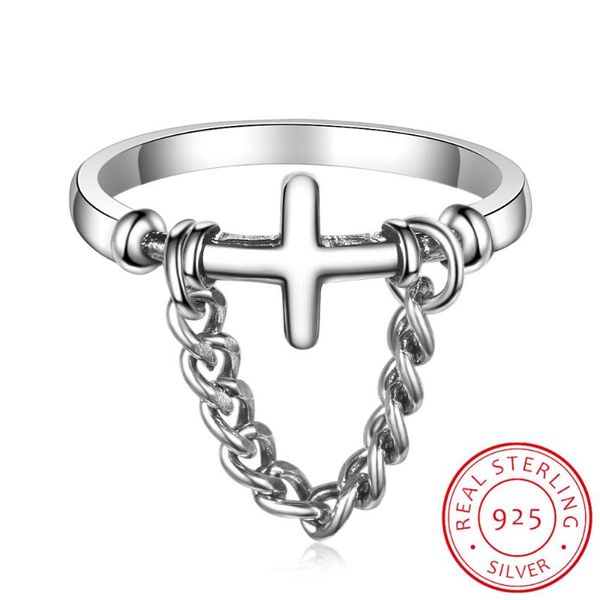

cluster rings 2021 punk wind gothic rock band exaggerated retro cross chain open for women adjustable trend jewelry gifts, Golden;silver