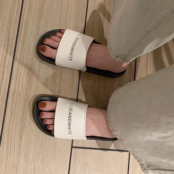 

slippers summer women flat sandals platform shoes 2021 fashion beach flip flops white house bathroom rubber slides casual, Black