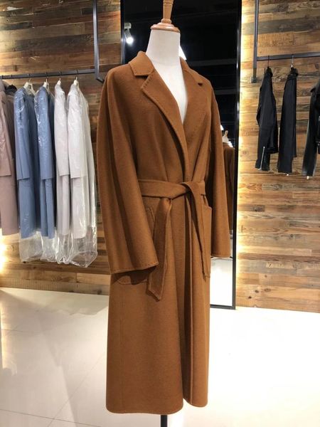 

women's wool & blends reversible cashmere coat water ripple woolen autumn and winter lacing overcoat nightgown, Black