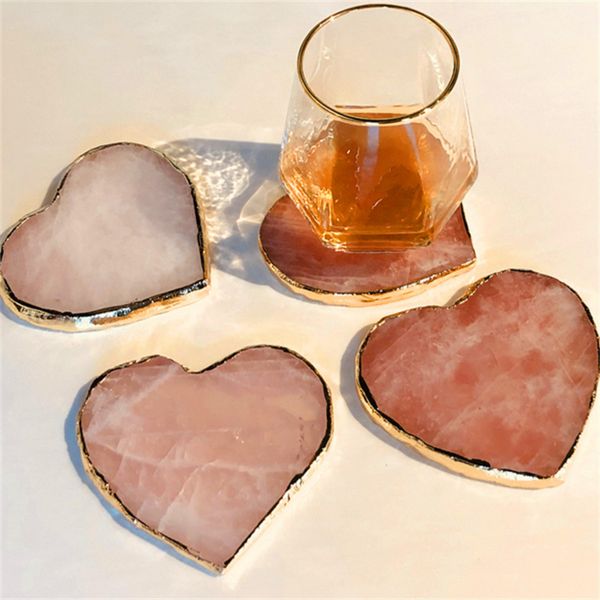 

real jade stone crystals quartz powder crystal coaster; cup wad; coasters; cup mat gold edge