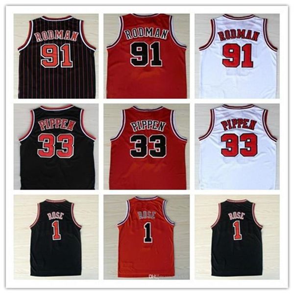 

embroidery uality 1 derrick rose breathable sport 33 scottie pippen jersey 91 dennis rodman sportswear jersey stitched, Black;red