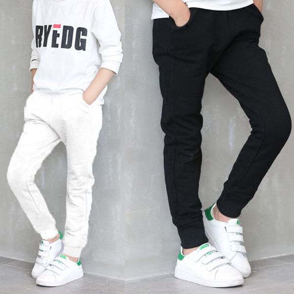 

children boys trousers cotton spring single layer sports pant casual fall winter solid white&black warm add wool sweatpants 210308, Blue