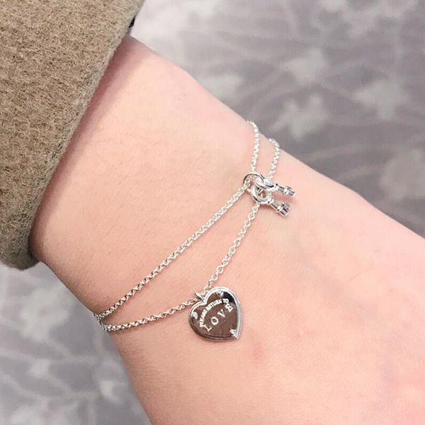 

charm bracelets 925 pure classic silver lock heart bracelet "heart lock" love key love" in platinum/rose gold, Golden;silver