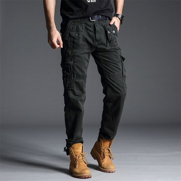 

2021 new tactical camo cotton swat pants combat male casual many pockets plus size work trousers men qw15, Black