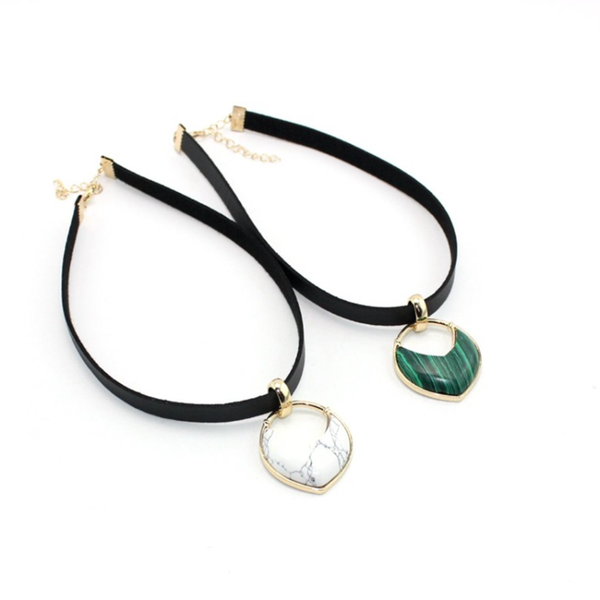 

pendant necklaces light yellow gold color geometric hollow white howlite stone choker necklace malachite jewelry, Silver