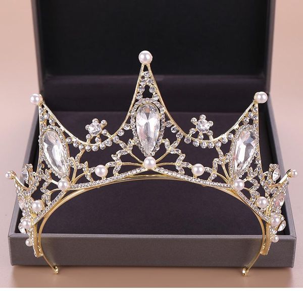 

vintage baroque gold rhinestone crystal pearl crown bridal headpiece queen tiand and crown hair jewelry wedding hair acc qylelp, Silver