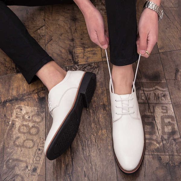 

british pointed leather shoes men's business ess casual trendy white wedding hair stylist, Black