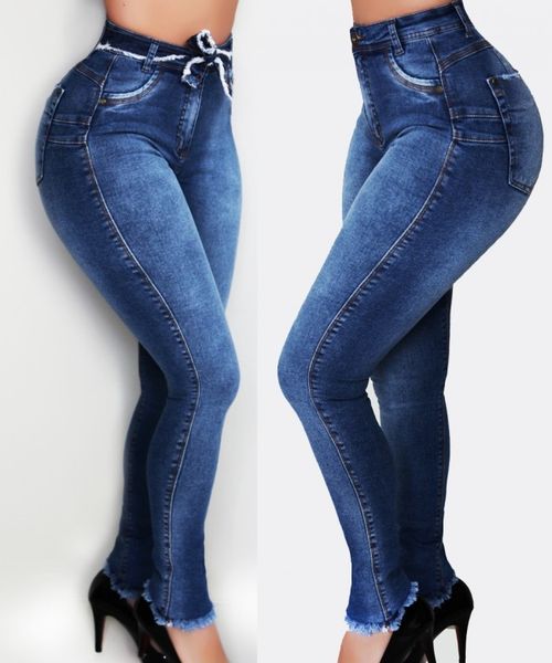 

womens high waist jeans fashion slim high elastic jeans skinny denim pencil pants butt shaping jeans s-2xl, Blue