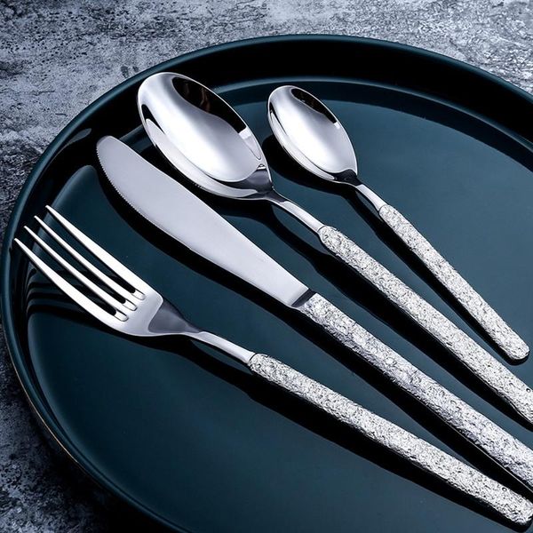 

forks cutlery knife and fork european embossed western tableware retro stainless steel dinnerware sets spoon
