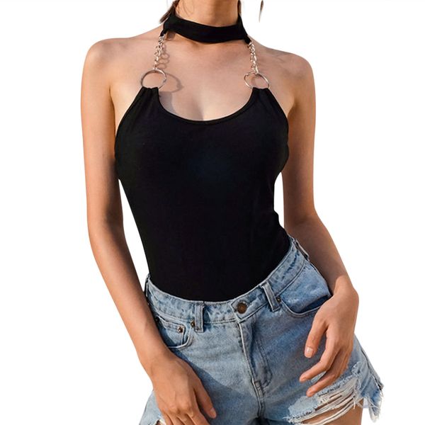 

women 2021 fashion black halter bodysuit sleeveless backless bodycon leotard jumpsuit club street skinny playsuit