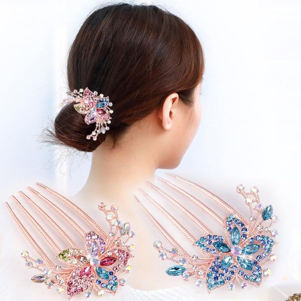

hair clips & barrettes 1pc colorful flowers rhinestone hairpins vintage women's hollow out crystal comb hairpin fashion accessories orn, Golden;silver