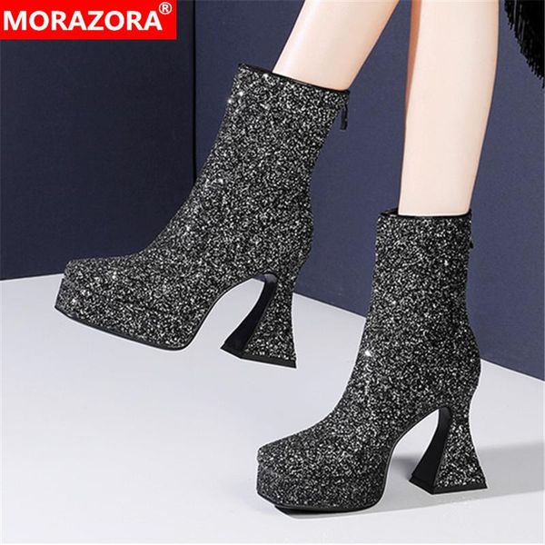 

boots morazora 2021 arrival ankle extreme high heels platform women autumn winter black white ladies shoes