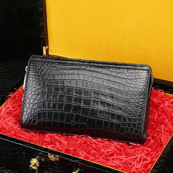 

wallets crocodile belly handbag mens fashion wallet leather genuine business large capacity men's code lock hand grip bag luxury purse, Red;black