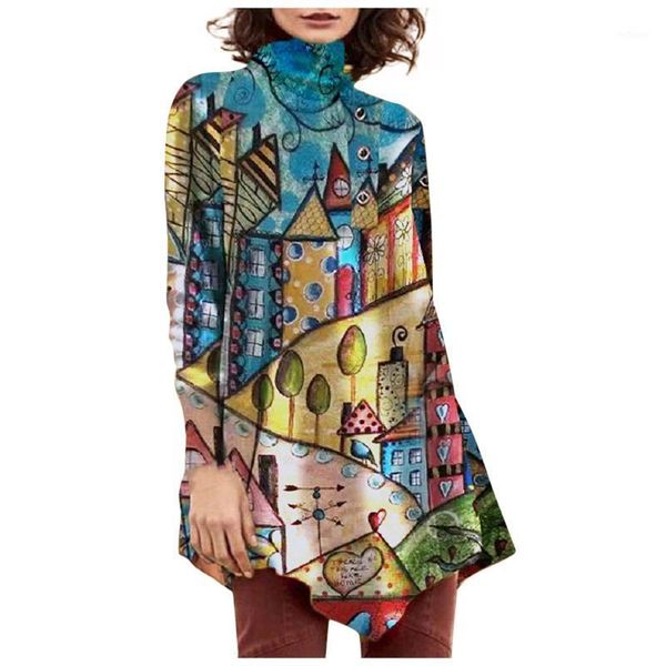 

women's blouses & shirts halloween cartoon printing women's tunic turtleneck long sleeve casual plus size pullovers woman blusas mu, White
