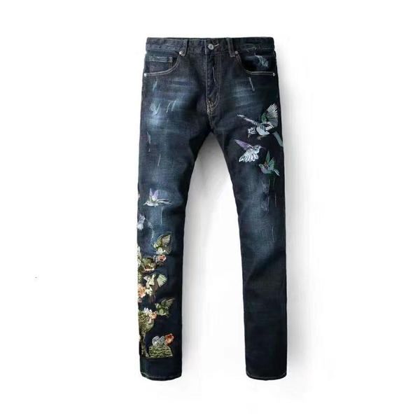 

2021 new men's male fashion casual trousers jeans blue embroidery european and american style denim pants dkco