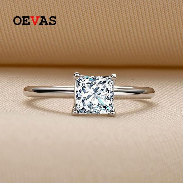 

cluster rings oevas 100% 925 sterling silver real 1 square moissanite wedding for women sparkling party fine jewelry gift, Golden;silver