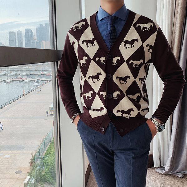 

High 2021 New Quality Winter Cardigan Form Men in Long Sleeves Men's Nightgown All the Fine Set Losange Adjustment Contrast Color PEYV, White;black