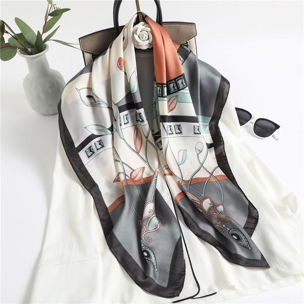 

scarves 2021 square scarf women foulard hijab official lady neckerchief bandana fashion female shawl wraps silk feeling headband, Blue;gray