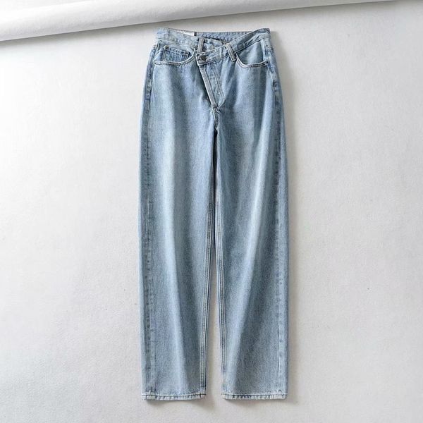 

winter autumn and new fashion street button slant door wash water straight women, european station retro style slim c47h, Blue