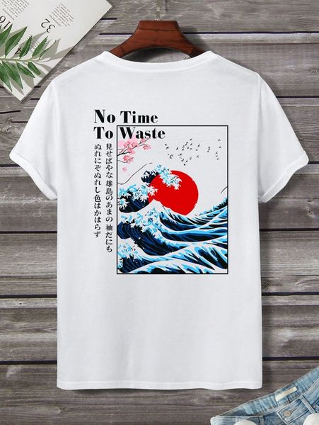 

men wave and japanese letter graphic tee v2lb#, White;black