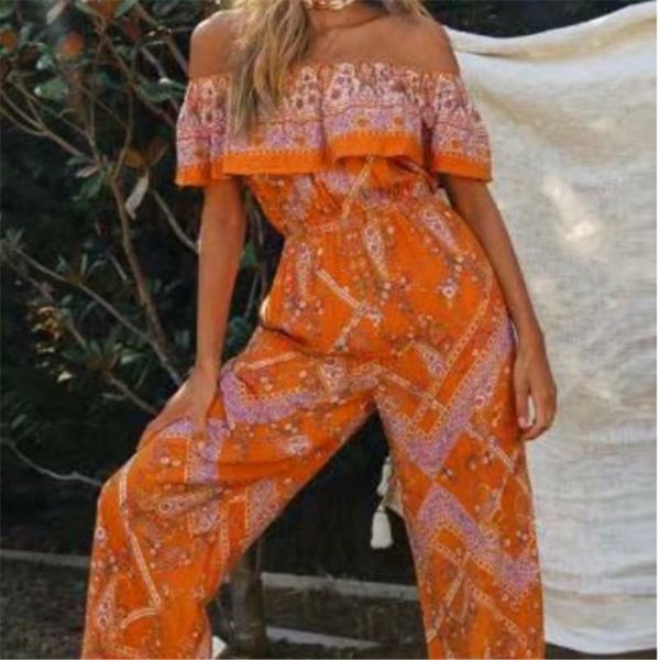 

women's jumpsuits & rompers 2021 vintage boho floal women jumpsuit casual romper summer high waist wide leg playsuit bodycon party trou, Black;white