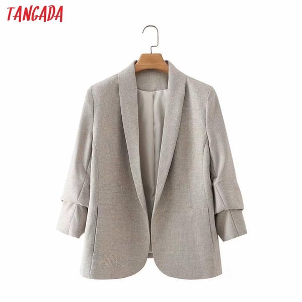 

women's suits & blazers tangada women solid gray blazer coat vintage notched collar pocket pleated three quarter sleeve female casual c, White;black