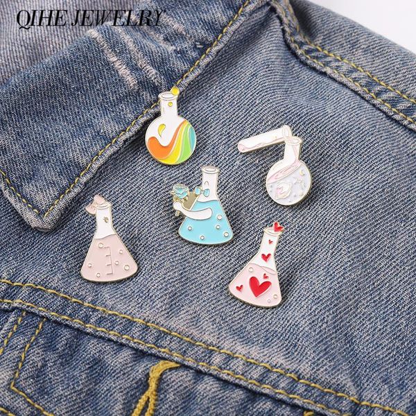 

pins, brooches science beaker enamel pin erlenmeyer flasks round pins magic badges clothes hats hard lapel women men jewelry custom, Gray