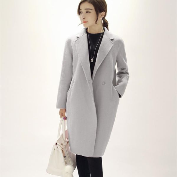 

women's wool & blends fall winter women simple cashmere maxi long design robe coat female woolen outerwear, Black