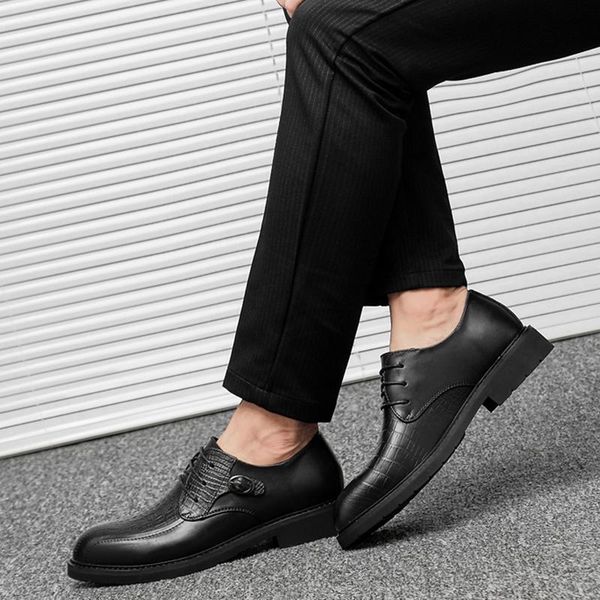 

dress shoes natural leather men classic business formal wedding retro oxford for, Black