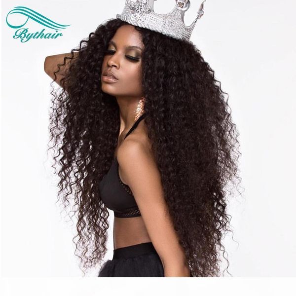 

bythair pre plucked brazilian deep curly human hair wigs brazilian curly lace front wigs glueless full lace wigs bleached knots, Black;brown