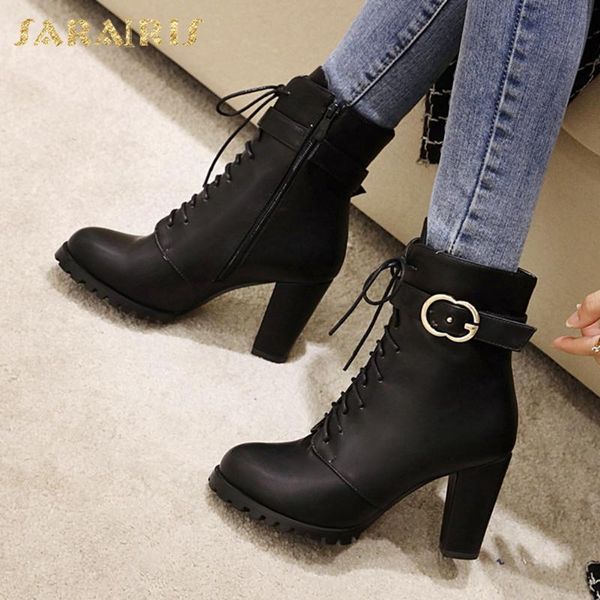 

boots brand 2021 big size 48 shoelaces high heels fashion office ladies leisure winter shoes women ankle female, Black