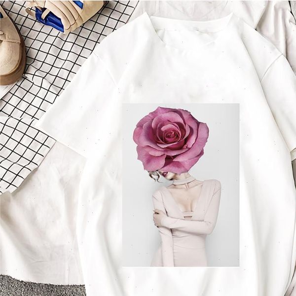 

new cotton harajuku aesthetics tshirt sweet flowers butterfly printed tees fashion casual 90s girls t shirt, White