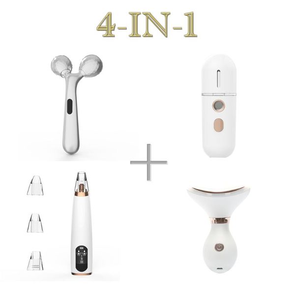 

cleaning 4-in-1 set vacuum blackhead remover mini white nano mist spray machine 3d roller massage neck beauty