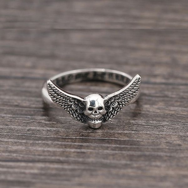 

vintage style 925 sterling silver handmade jewelry american european designer antique silver skull wing band rings for women ing