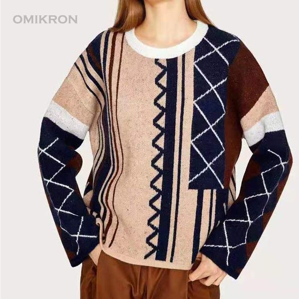 

women's sweaters omikron women geometric o neck knitted sweater 2021 autumn winter fashion female thick pullover ladies loose knitwear, White;black