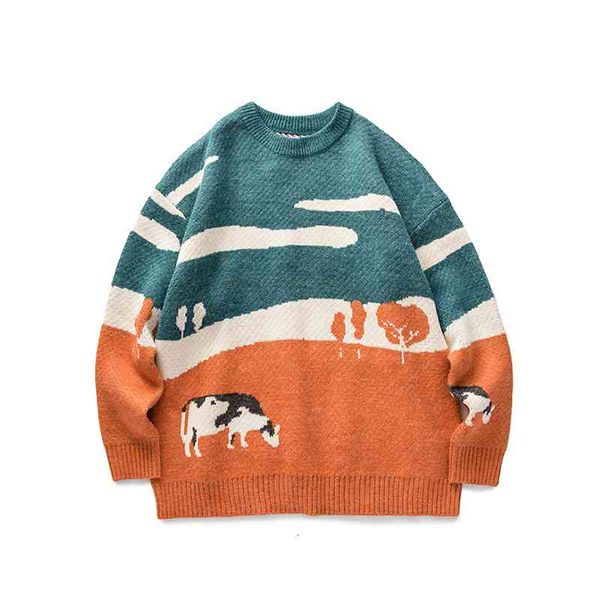 

men's sweaters fojaganto homens vacas prairie vintage suÃ©teres inverno pulÃ´ver dos o-pescoÃ§o coreano moda casual harajuku camisola masc, White;black