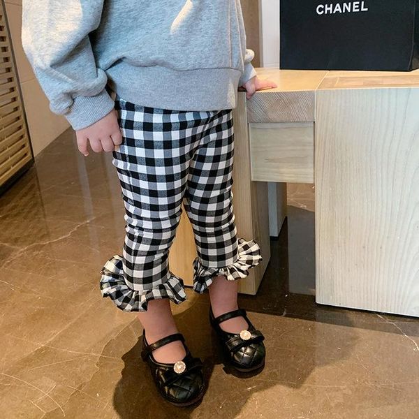 

2021 korea style girls plaid ruffles long pants spring fashion girls pants kids clothes 1-6 years, Blue