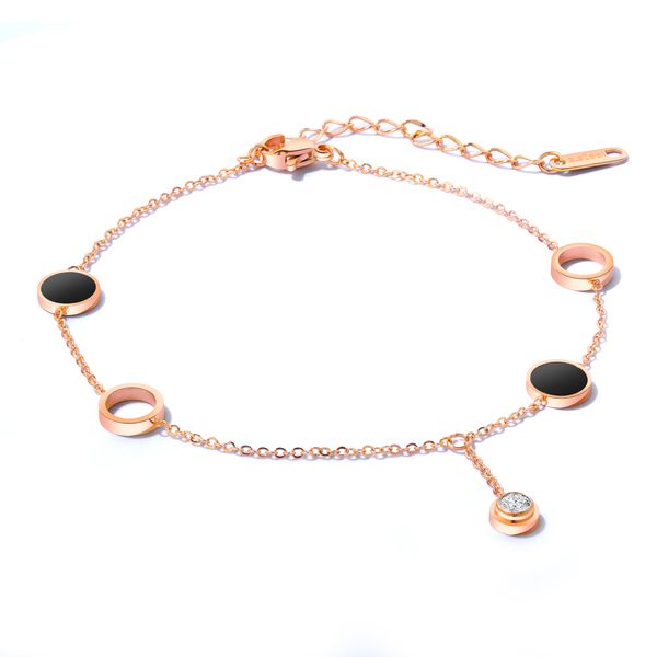 

fami korean temperament anklets black round cake circle ladies anklet simple titanium steel plated rose gold single diamond foot chain gift, Red;blue