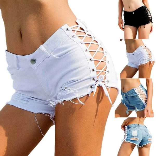 

women's shorts fashion womens denim jeans lace up pants summer pant bottoms trousers, White;black