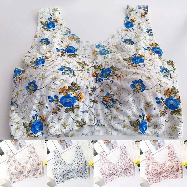 

bras floral print women tank seamless underwear lady padded bra wireless crop sport for, Red;black