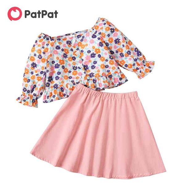 Chegada verão 2 pcs garota menina fora-ombro floral top e saia conjunto 210528