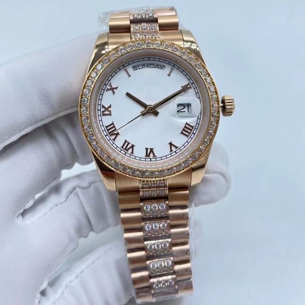 36mm moda relógio feminino relógios mecânicos automáticos femininos relógio de pulso diamante feminino fivela dobrável de aço inoxidável romano relógios de pulso à prova d'água