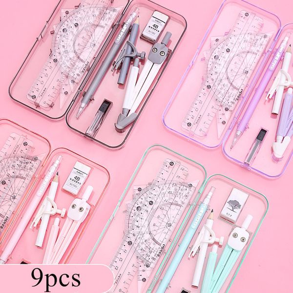 

9 stks/set professional drawing up rights army test grade book compasses math geometry set painting tool