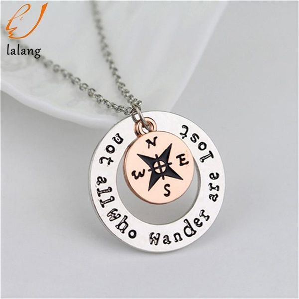 

chains fashion handstamp couple lovers' necklace alloy travelers " not all who wander are lost" and compass pendant, Silver