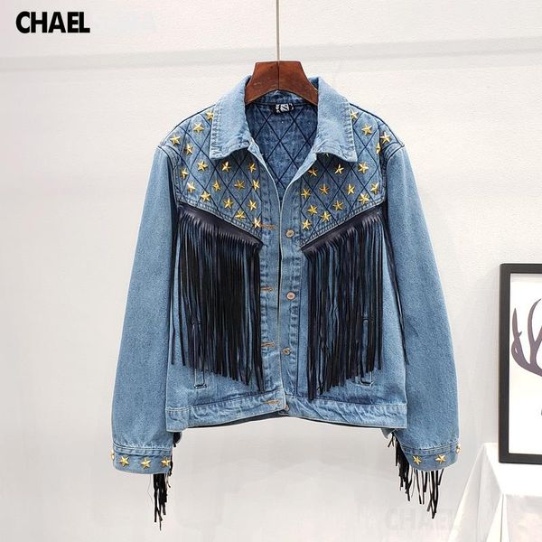 

women's jackets streetwear sytle rivet denim jacket women spring autumn black red single breasted tassel jeans coat female casual outwe, Black;brown