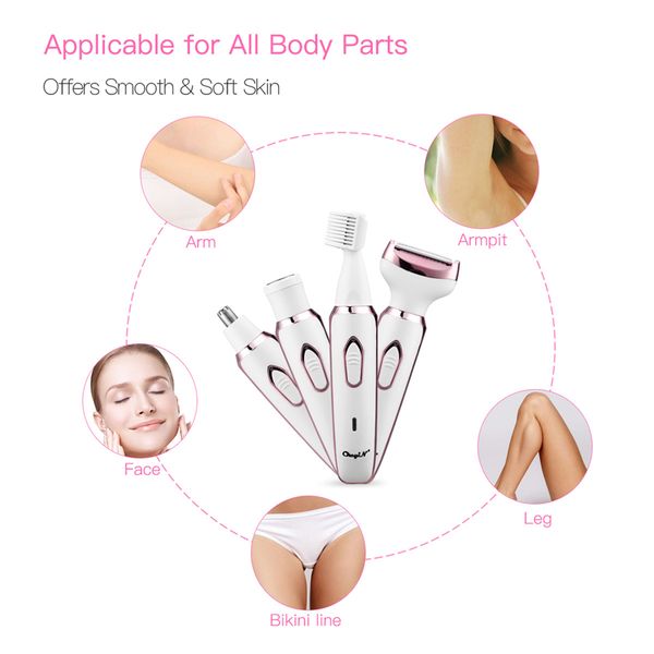 

4 in 1 hair removal epilator lady shaver facial nose eyebrow hair trimmer clipper painless bikini legs underarms hair remover 50