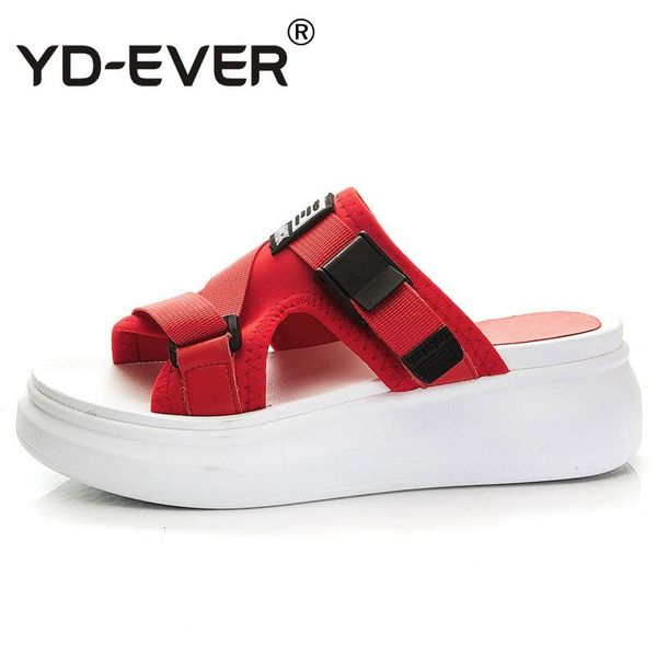 

dress shoes yd-ever genuine leather women sandals platform wedge fashion super high heel colorful lace up summer beach slippers, Black